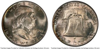 Franklin Half Dollars 1950 50C MS67 Full Bell Lines PCGS. PCGS Population: 55 in 67 (3 in 67+), 0 finer (6/26). CDN:...