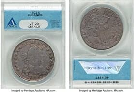 Early Dollars 1803 $1 Large 3, B-6, BB-255, R.2 -- Cleaned -- ANACS Details. VF20 Details. Mintage 85,634. From The...