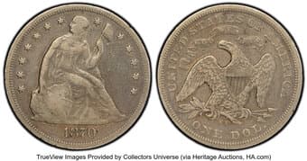 Seated Dollars 1870-CC $1 -- Harshly Cleaned -- PCGS Genuine. Fine Details. OC-1, Low R.4. Mintage 12,462. ...