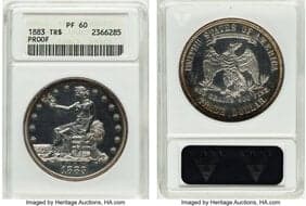 Proof Trade Dollars 1883 T$1 PR60 ANACS. Housed in a small-sized holder. Mintage 979. From The Cole Carter Collection....