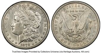 Morgan Dollars 1879-CC $1 -- Cleaned -- PCGS Genuine. AU Details. VAM-2B. Mintage 756,000. From The John Lewis Powell...