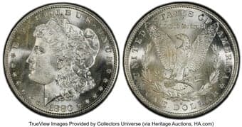 Morgan Dollars 1880/79-S $1 Medium S, VAM-8, MS67 PCGS. A Top 100 Variety. PCGS Population: 6 in 67, 0 finer (5/26)....