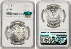 Morgan Dollars 1883-S $1 MS62 NGC. CAC. CAC: 80 in 62, 196 finer (5/26). CDN: $1,897.50 Whsle. Bid for NGC/PCGS MS62....