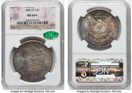 Morgan Dollars 1885-CC $1 MS65+ NGC. CAC. VAM-3. CAC: 402 in 65, 367 finer (5/26). CDN: $1,500 Whsle. Bid for NGC/PCGS...