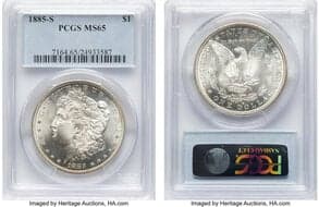 Morgan Dollars 1885-S $1 MS65 PCGS. CDN: $1,550 Whsle. Bid for NGC/PCGS MS65. Mintage 1,497,000. ...