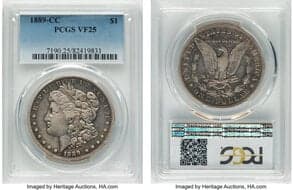 Morgan Dollars 1889-CC $1 VF25 PCGS. CDN: $1,800 Whsle. Bid for NGC/PCGS VF25. Mintage 350,000. From The Cole Carter...