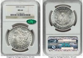 Morgan Dollars 1890-CC $1 MS64 NGC. CAC. VAM-6. CAC: 307 in 64, 60 finer (5/26). CDN: $2,350 Whsle. Bid for NGC/PCGS...