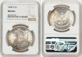 Morgan Dollars 1890-S $1 MS66+ NGC. NGC Census: 99 in 66 (14 in 66+), 2 finer (5/26). CDN: $1,800 Whsle. Bid for...