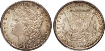 Morgan Dollars 1893 $1 MS63 PCGS. CDN: $2,200 Whsle. Bid for NGC/PCGS MS63. Mintage 389,792. ...