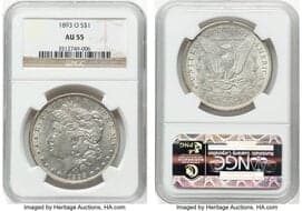 Morgan Dollars 1893-O $1 AU55 NGC. CDN: $1,800 Whsle. Bid for NGC/PCGS AU55. Mintage 300,000. ...