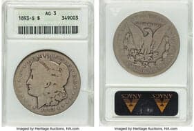 Morgan Dollars 1893-S $1 AG3 ANACS. Mintage 100,000. From The Cole Carter Collection. ...