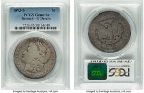 Morgan Dollars 1893-S $1 -- Scratch -- PCGS Genuine. Good Details. Mintage 100,000. From The Cole Carter Collection. ...