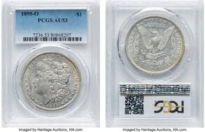 Morgan Dollars 1895-O $1 AU53 PCGS. CDN: $1,650 Whsle. Bid for NGC/PCGS AU53. Mintage 450,000. ...