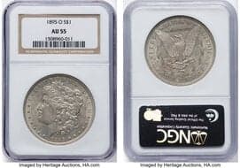 Morgan Dollars 1895-O $1 AU55 NGC. CDN: $2,300 Whsle. Bid for NGC/PCGS AU55. Mintage 450,000. ...