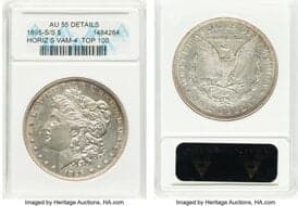 Morgan Dollars 1895-S/S $1 S Over Horizontal S, VAM-4, ANACS Details. AU55 Details. A Top 100 Variety, Housed in a...
