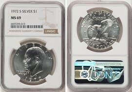 Eisenhower Dollars 1972-S $1 Silver MS69 NGC. NGC Census: 27 in 69, 0 finer (5/26). CDN: $3,000 Whsle. Bid for...