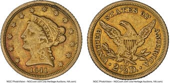 Liberty Quarter Eagles 1841-D $2 1/2 -- Mount Removed -- NGC Details. AU. Mintage 4,164. ...