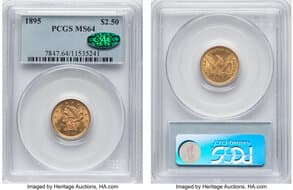 Liberty Quarter Eagles 1895 $2 1/2 MS64 PCGS. CAC. PCGS Population: 46 in 64 (1 in 64+), 40 finer. CAC: 13 in 64, 14...