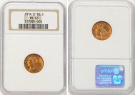 Indian Quarter Eagles 1914-D $2 1/2 MS63 NGC. CDN: $1,650 Whsle. Bid for NGC/PCGS MS63. Mintage 448,000. ...