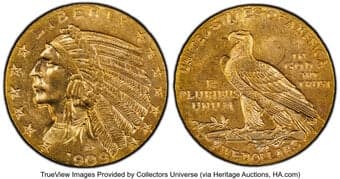 Indian Half Eagles 1909-D $5 MS64 PCGS. CDN: $1,562.25 Whsle. Bid for NGC/PCGS MS64. Mintage 3,423,560. ...