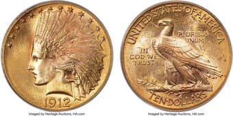 Indian Eagles 1912 $10 MS64 PCGS. CDN: $2,950 Whsle. Bid for NGC/PCGS MS64. Mintage 405,000. ...