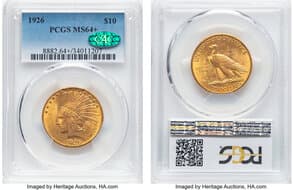 Indian Eagles 1926 $10 MS64+ PCGS. CAC. CAC: 433 in 64, 45 finer (6/26). CDN: $2,533.66 Whsle. Bid for NGC/PCGS MS64....