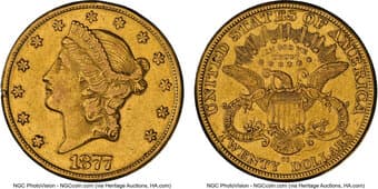 Liberty Double Eagles 1877-CC $20 -- Cleaned -- NGC Details. XF. Mintage 42,565. ...