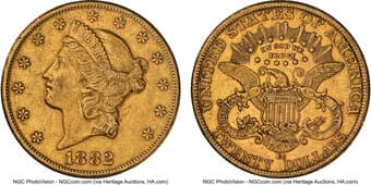 Liberty Double Eagles 1882-CC $20 -- Cleaned -- NGC Details. XF. NGC Census: 46 in 40, 1013 finer (5/26). CDN:...