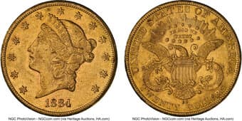 Liberty Double Eagles 1884-CC $20 -- Cleaned -- NGC Details. AU. Mintage 81,139. ...