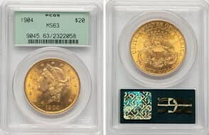 Liberty Double Eagles 1904 $20 MS63 PCGS. Housed in a Generation 3.0 green label holder. CDN: $4,454.10 Whsle. Bid for...