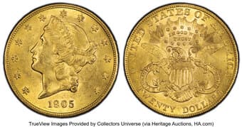 Liberty Double Eagles 1905 $20 MS62 PCGS. CDN: $4,998.32 Whsle. Bid for NGC/PCGS MS62. Mintage 58,919. ...