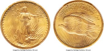 Saint-Gaudens Double Eagles 1907 $20 MS64 PCGS. CDN: $4,969.19 Whsle. Bid for NGC/PCGS MS64. Mintage 361,667. ...