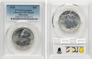 Commemorative Silver 1928 50C Hawaiian -- Cleaned -- PCGS Genuine. Unc Details. Mintage 9,958. ...