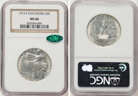 Commemorative Silver 1915-S 50C Panama-Pacific MS66 NGC. CAC. CAC: 150 in 66, 79 finer (5/26). Mintage 27,134. ...