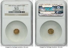 California Fractional Gold 1859 50C Liberty Octagonal 50 Cents, BG-901, High R.6, MS64 NGC. NGC Census: 3 in 64, 2...