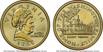 Patterns 1759 (1999) $1 Martha Washington Dollar, Judd-2185, Pollock-Unlisted, MS66 NGC. Ex: Historical Scholar...