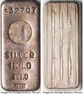 Ingots EGO Silver Bar. 1 Kilo, 999.0 Fine. S 32707. Issuer is Emirates Gold. www.HA.com/TexasAuctioneerLicenseNotice ...