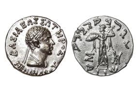 India, Indo- Greek, Menander I (c. 155-130BC), Silver Tetradrachm, 9.80grms, Obv. Diademed, bare-headed bust of king...