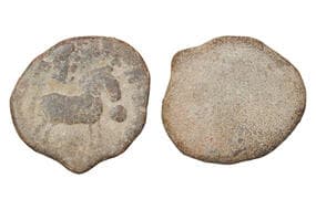 India, Hiranyakas dynasty, Karnataka Region (c. 200-250 AD), Lead Unit, 9.30grms, Obv. Horse standing facing right, a...