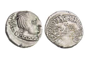 India, Western Kshatrapas, Vijayasena (As Mah?k?atrapasa) son of Damasena (c. 160-173SE/238-251CE), Silver Drachm,...