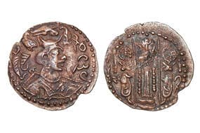 India, Hephthalite/ White huns, Napki Malik, (475-576CE) Billion drachm, 3.20grms, Minted at Kabul gobl. 205, Obv....