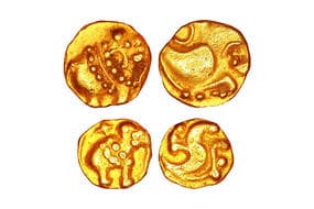 India, Western Gangas, Set of 2 Gold coins, a) Gajapti Fanam, 0.380grms, Obv. Decorated Elephant to the right, Rev....