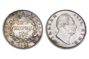 India, East India Company, William IIII, Silver Rupee, 11.66grms, 1835, GK#04, B/II(ii), R.S.Incused, Minted at...