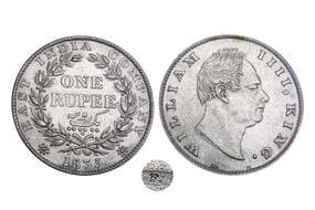 India, East India Company, William IIII, Silver Rupee, 11.66grms, 1835, GK#08, A/II, F.Incused with a Dot, Minted at...