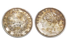 India, East India Company, Victoria Queen, Silver Rupee, 11.66grms, 1840, 31.53mm, GK#93, C/VI, 35 berries, Minted at...