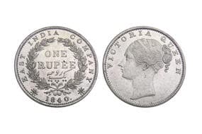 India, East India Company, Victoria Queen (continuous legend), Silver Rupee, 11.60grms, 1840, 31.61mm, GK#118, C/VI, 35...