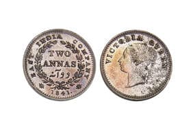 India, East India Company, Victoria Queen (continuous legend), Silver Two Annas, 1.50grms, 1841, GK#136, A(a)/I, "S"...
