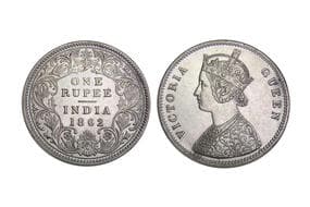 India, British India, Victoria Queen, Silver Rupee, 11.66grms, 1862, GK#256, A/I/0/0, Re-Engraved Embroidery, Minted at...