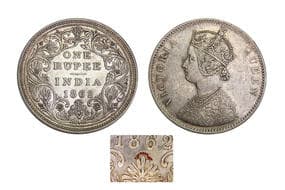India, British India, Victoria Queen, Silver Rupee, 11.66grms, 1862, 10 Normal & 2 Micro Dots, GK#352, A/II/0/12,...