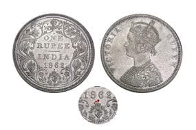 India, British India, Victoria Queen, Silver Rupee, 11.60grms, 1862, A/II, 1/3 Dots, Minted at Bombay, A fascinating...